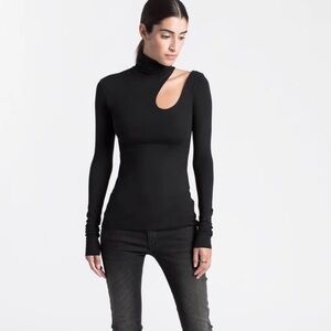 Marcella Allegra Black Cut-Out Turtleneck Women's Top